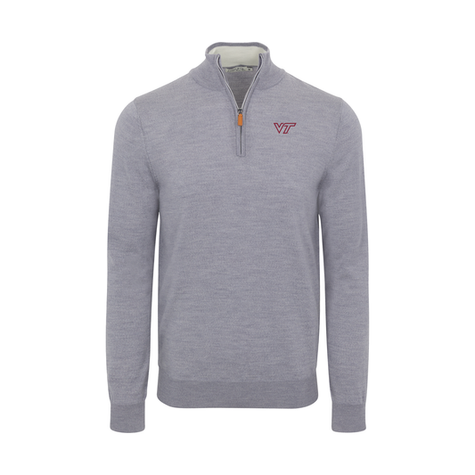 Virginia Tech Grey Melange Cashmere Touch Australian Merino Quarter Zip Sweater