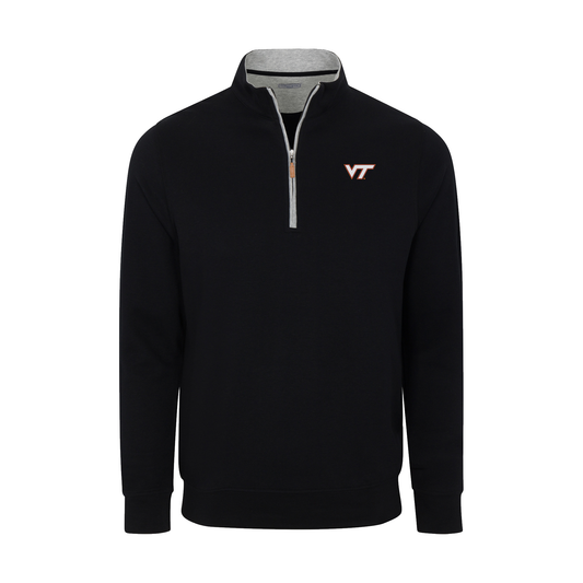 Virginia Tech Heather Cloud Cotton Quarter Zip Pullover Black with Light Grey Trim