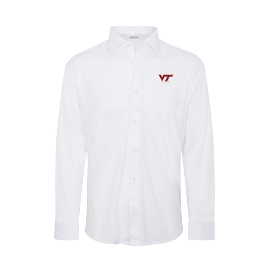 Virginia Tech Quattro Flex Dress Shirt with Semi-Spread Collar White